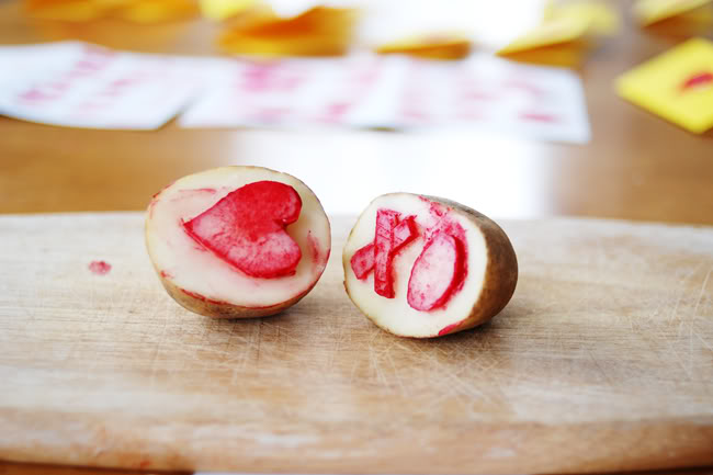 XO Heart {DIY} How to Make a Potato Stamp for Valentine's Day